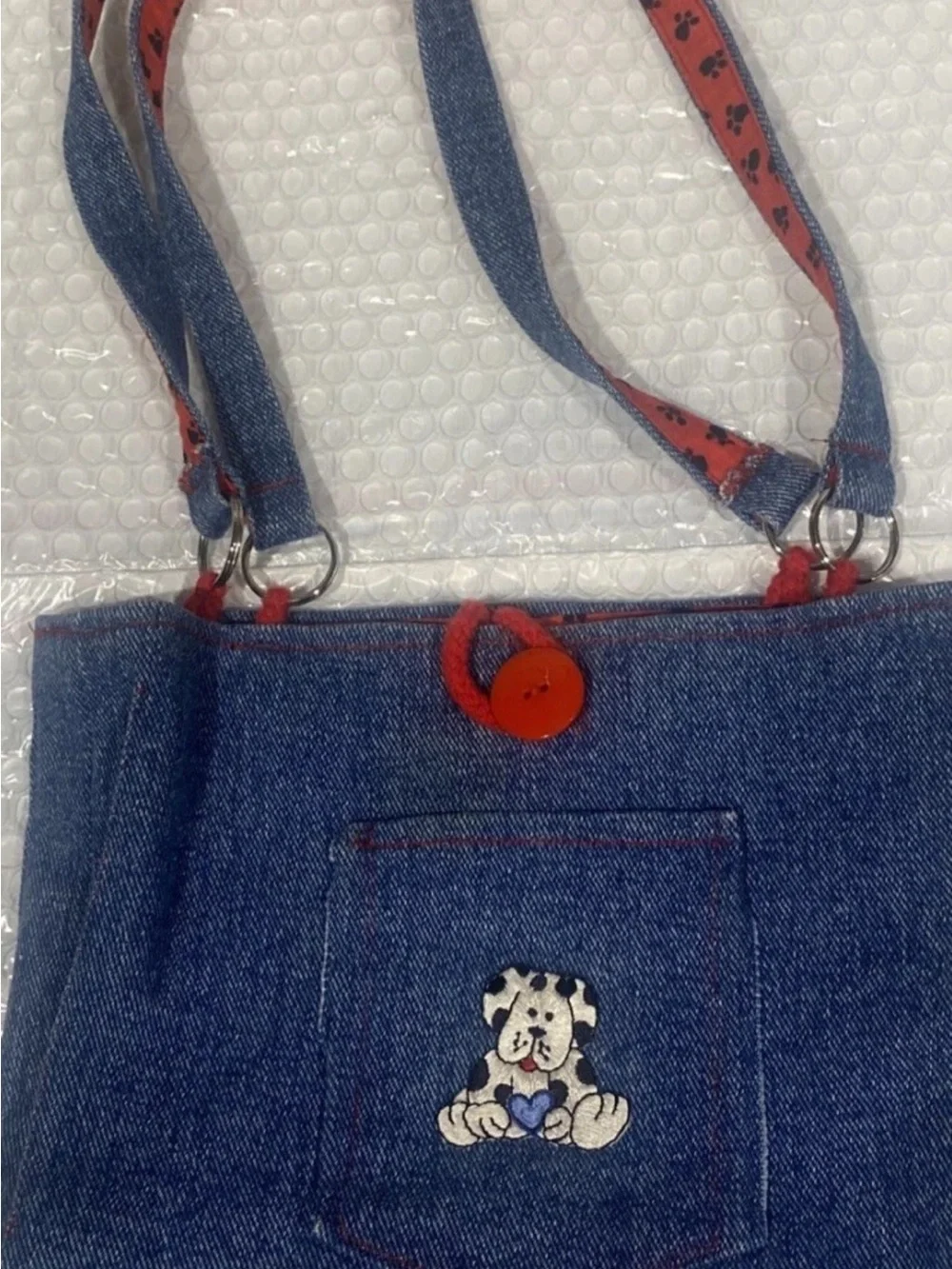 Kids Denim Tote Bag with Puppy Appliqué - Blue